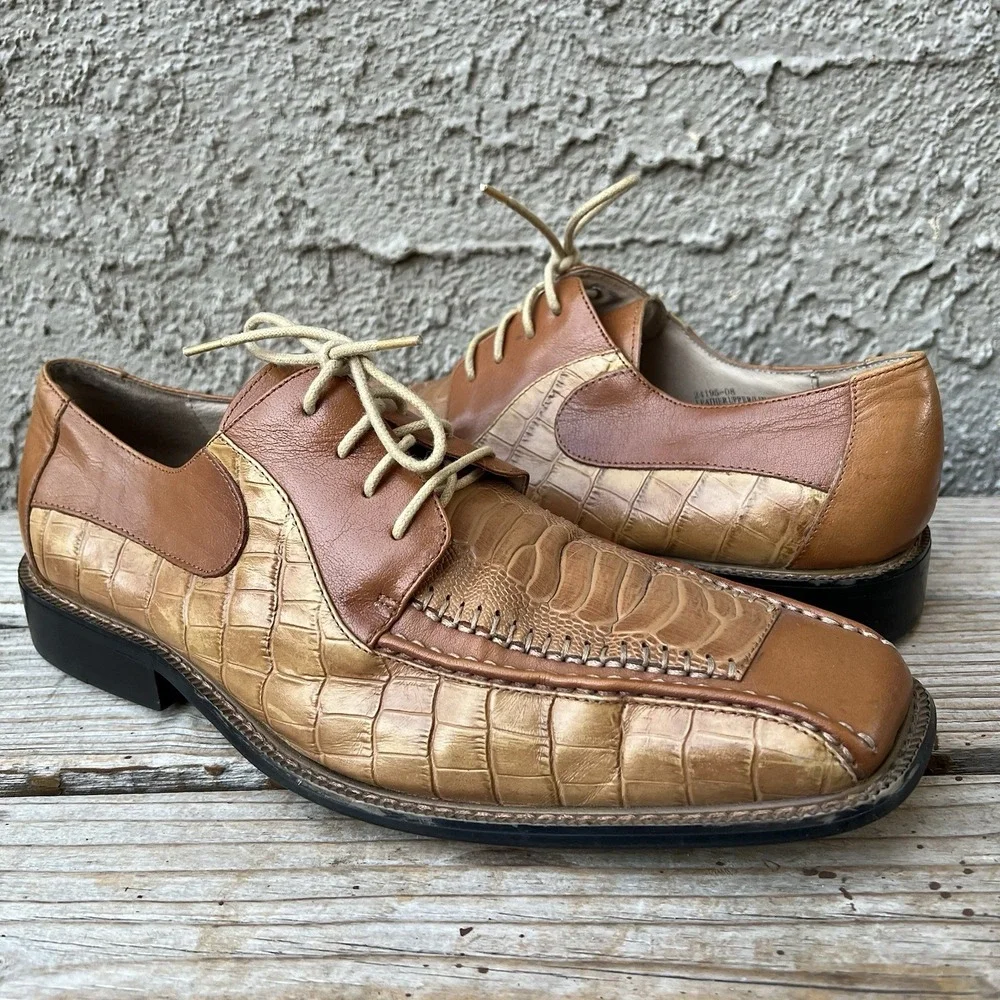 Stacy Adams Dress Shoes Men Size 11 Brown Crocodile Leather Oxford Gators